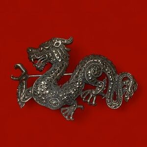 Vintage Sterling Silver Dragon Brooch